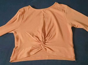 Peach rib twisted knot crop top