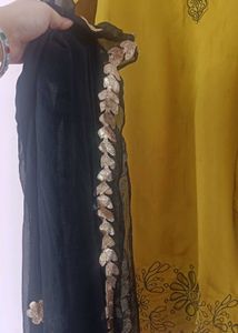 🌼 Mustard Yellow cut work Kurti Set with Black Du