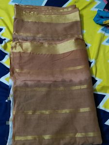 Brown With Navy Blue Pure Cotton Saree