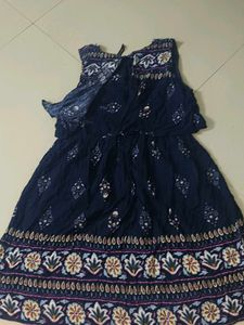 Navy Blue Floral Print Dress