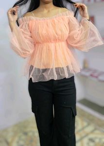 Orange Off Shoulder Girl Crop Top Partywear