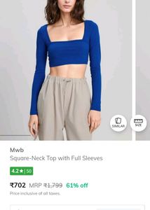 Royal Blue Square Neck Ribbed Top