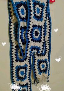 Blue &amp; White Afgan inspired Crochet Scarf