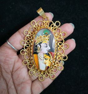 Radha Krishna Hand Painted Semi-precious Pendant!!