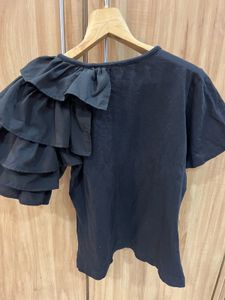 Black Ruffled Sleeve Top