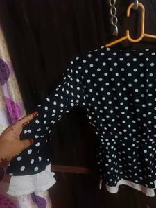 Black V-Neck Polka Dots Top/Tunic