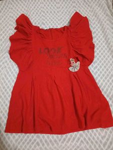 Red Ruffled Sleeve Dress