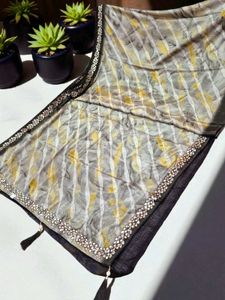 Elegant Grey & Gold Embellished Scarf