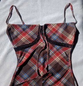 Plaid Tie-Front Bodycon Dress
