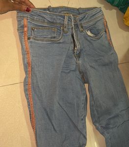 Pink Striped MidWaist Denim Jeans