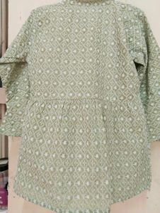 Embroidered Green short Kurta Chikankari