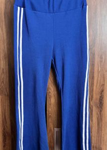 Blue Striped Casual Flare Legged Pants