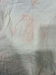 Peach Kota Checks Chikankari Embroidered Kurta