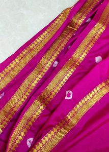 Pink Bandhani Saree with Gold Border