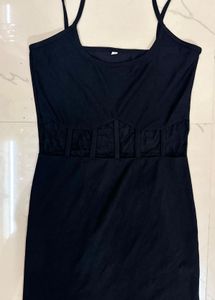 Elegant Black Maxi Dress with Sheer Corset