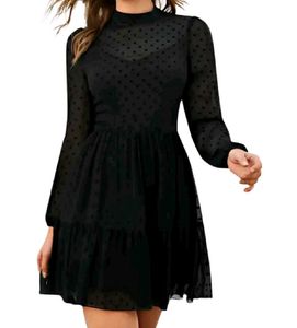 Ruffled Black Knee Length Dress