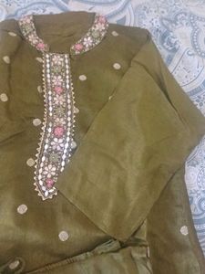 Olive Green Embroidered Kurti