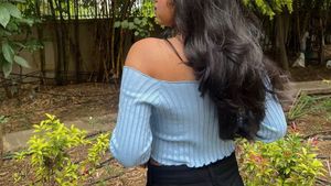 Blue Off-Shoulder Crop Top