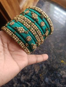 Emerald &amp; Gold Silk Thread Bangles