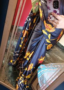 Women Black Satin Saree