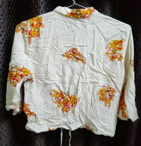 Printed Cream Bell Sleeve Top