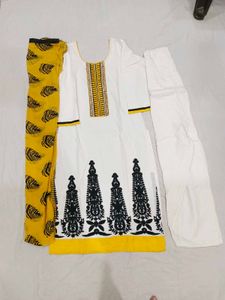 White And Yellow Salwar Suit Set