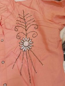 Peach Kurti and White Palazzo Pants