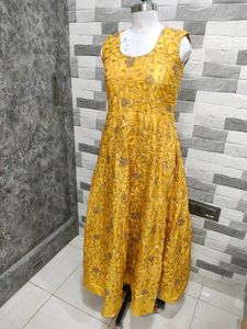 Elegant Yellow Embroidered Anarkali Suit