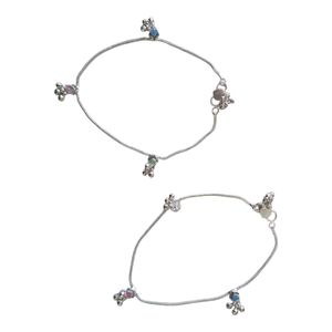 Silver Tone Charm Anklets - Set of 2