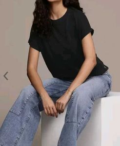 Black Relaxed Fit T-Shirt, Size,- M