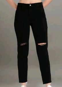 Black KNEE RIPPED JEANS FOR WOMEN