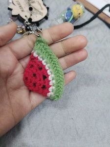 This is Handmade Crochet Watermelon Keychain