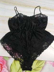 1300)Black Lace Teddy