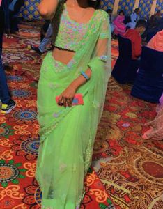 Lime Green Embroidered Saree