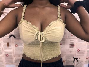 Ruffle Trim Smocked Crop Top