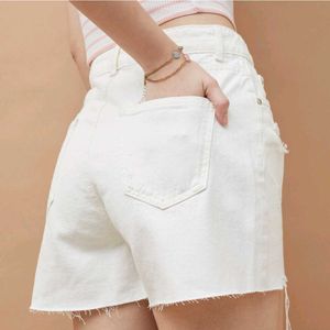 White Distressed Denim Shorts🤍
