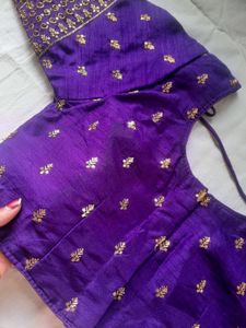 Purple &amp; Gold Embroidered Sari Blouse