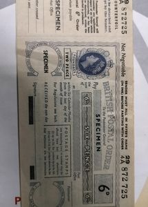 Indian Postal Order British Postal Order Specimen