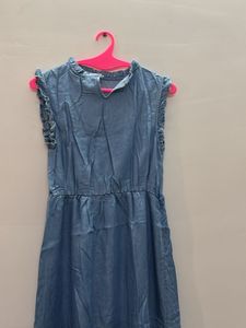 Blue dress with ruffle work