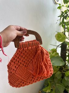 Macrame Handbag with Wooden Handle