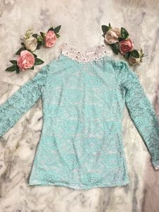 Mint Lace Long Sleeve Top
