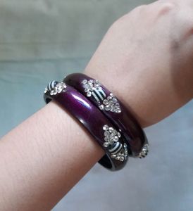 Wooden Bangles Set Women Purple Bracelet Jewellery