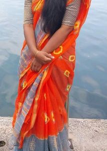 Orange Kotta Dhoria Saree With Grey Border