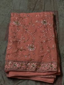 Peach Floral Embroidered Saree