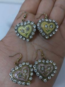 Heart Shaped🩷💛 Lakh Rhinestone Earrings