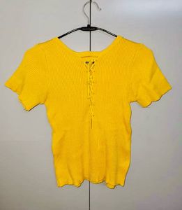 Bright Yellow Ribbed Knit Top