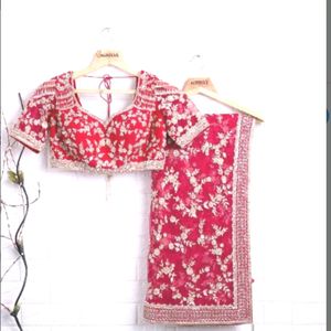 Red Color Net Saree Party Wear