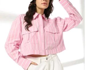 Pink Striped Crop Top
