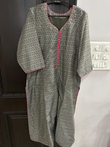 Grey Printed Kurta With Dupatta