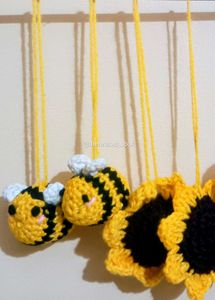 crochet bee and sunflower keychains charms